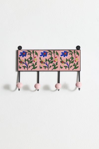 Multi Ceramic Floral Tile Wall Hook