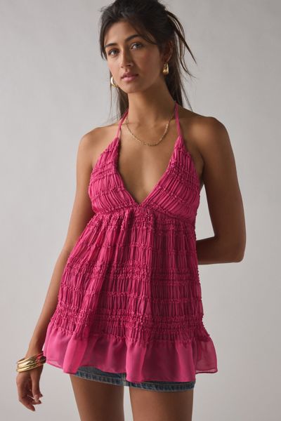 Kimchi Blue Edith Ruffle Babydoll Tunic Halter Top Product Page