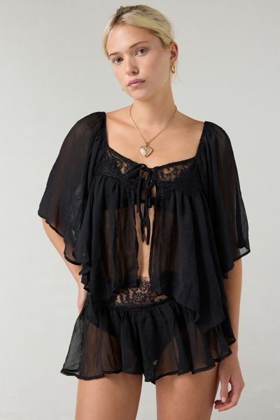 Out From Under Sweet Like Honey Sheer Lace Trim 2-piece Set Top In Black, Women's At Urban Outfitters In Black