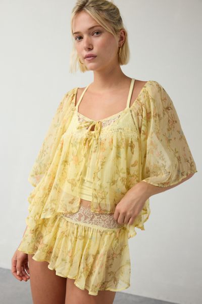 Out From Under Sweet Like Honey Sheer Lace Trim 2-piece Set Top In Light Yellow, Women's At Urban Outfitters In Yellow