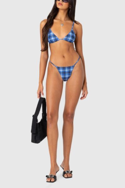 Edikted Preppy Plaid String Bikini Bottom In Blue, Women's At Urban Outfitters