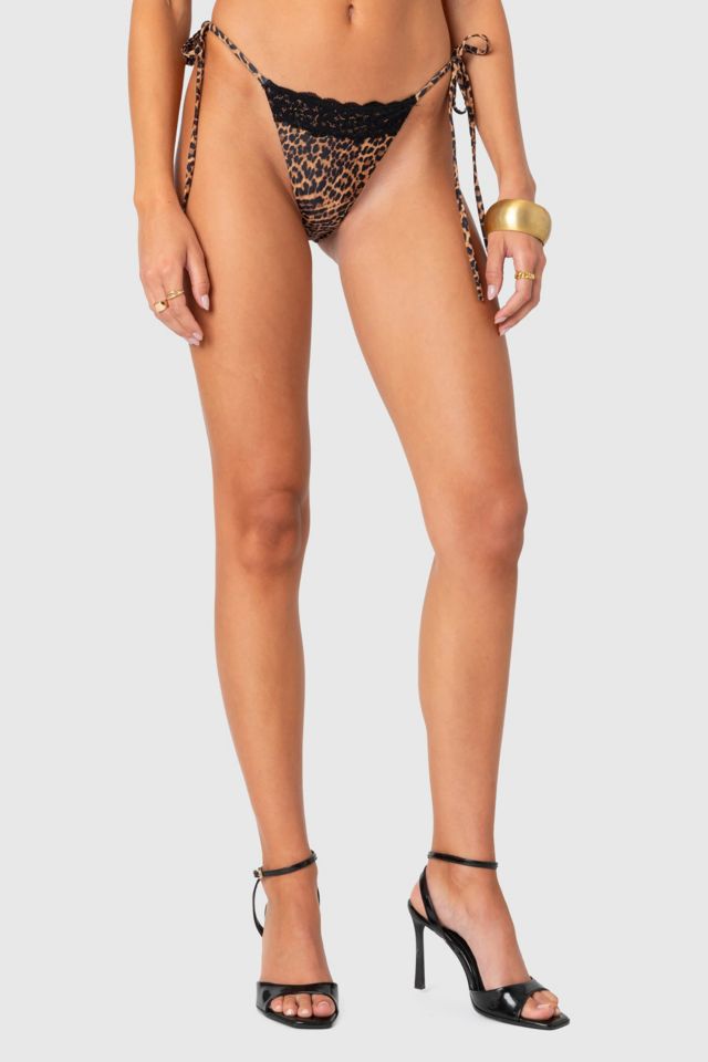 Edikted Lacey Leopard String Bikini Bottom #1