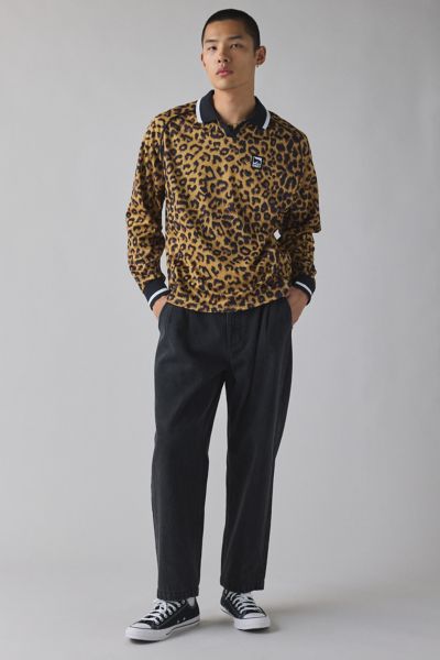 OBEY Leopard Polo Collar Long Sleeve Shirt