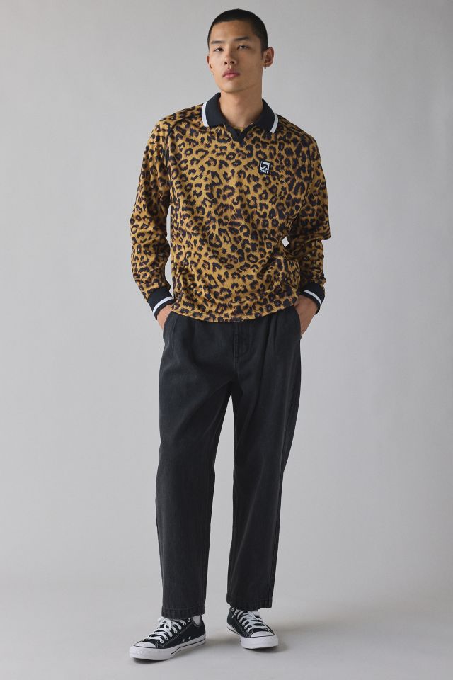 OBEY Leopard Polo Collar Long Sleeve Shirt #2