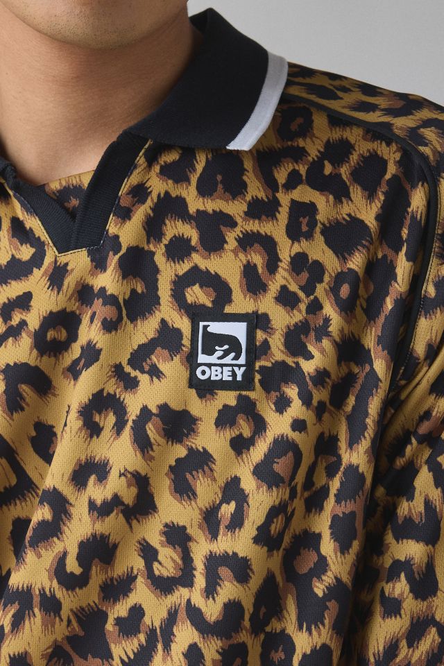 OBEY Leopard Polo Collar Long Sleeve Shirt #3