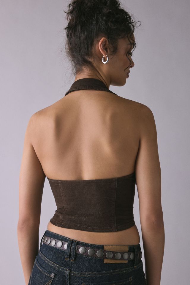 BDG Polly Corduroy Slim Button-Up Halter Top #3