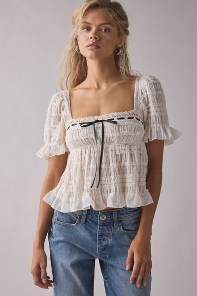 Kimchi Blue Serenade Ruffle Puff Sleeve Babydoll Blouse