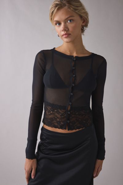 Kimchi Blue Sabrina Sheer Mesh Lace Trim Cardigan Product Page