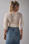 Kimchi Blue Verde Plunging Lace Trim Bell Sleeve Top