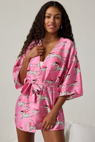 Out From Under Goodnight Kiss Satin Wrap Robe In Pink Combo, Women's At Urban Outfitters In Pink