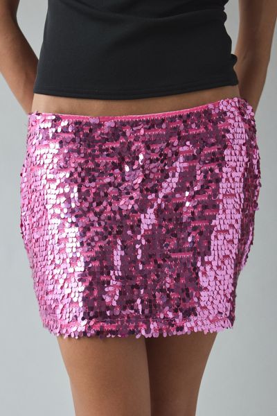 UO Olivia Paillette Sequin Low Rise Mico Mini Skirt