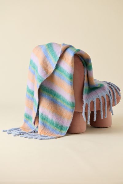 Urban Outfitters Monroe Faux Mohair Throw Blanket In Pink/teal Stripe At  In Multi