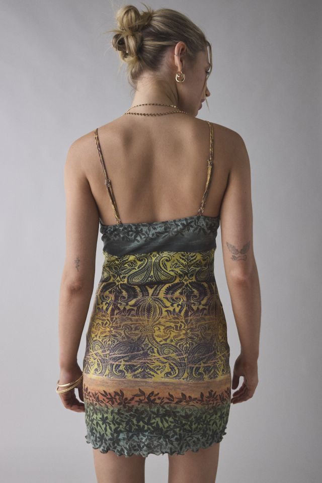 ReMADE By UO Remnants Printed Mesh Lace Trim Mini Dress #2