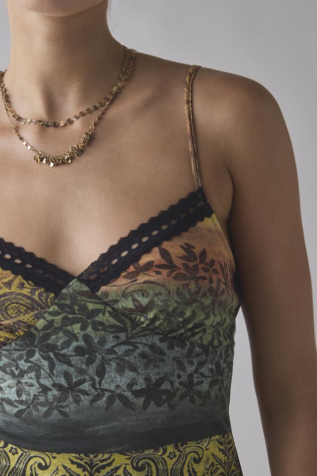 ReMADE By UO Remnants Printed Mesh Lace Trim Mini Dress #3