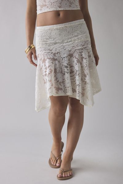 ReMADE By UO Remnants Sheer Lace Hanky Hem Knee-Length Skirt