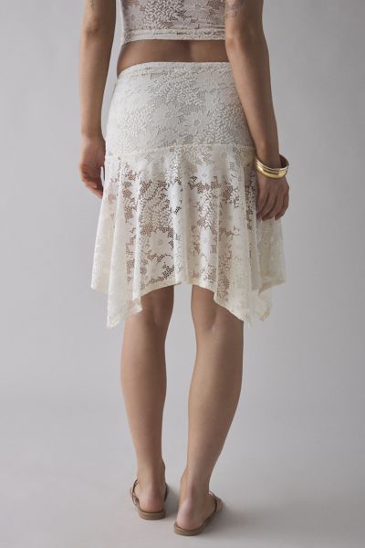 ReMADE By UO Remnants Sheer Lace Hanky Hem Knee-Length Skirt