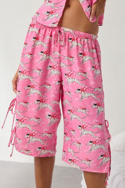 Out From Under Goodnight Kiss Side-tie Satin Long Pajama Short In Pink Combo, Women's At Urban Outfitters In Burgundy