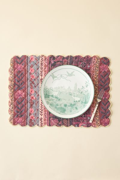 Urban Outfitters Scalloped Printed Quilted Placemat In Ruby At  In Pink