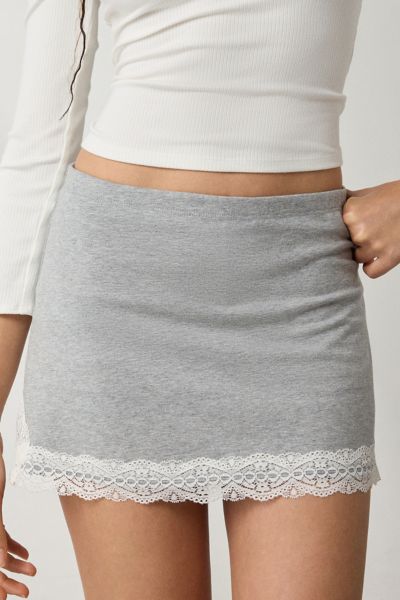 Out From Under Bec Lace Trim Low-rise Micro Mini Skort In Grey, Women's At Urban Outfitters In Gray