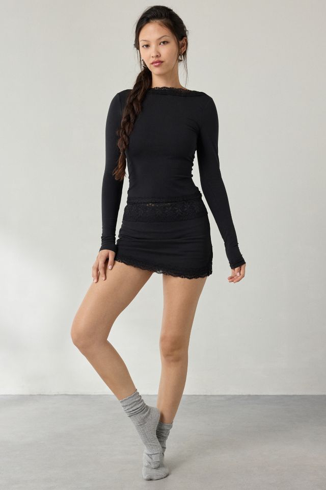 Out From Under Bec Lace Trim Low-Back Long Sleeve Top #2