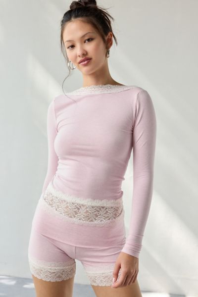 Out From Under Our From Under Bec Lace Trim Low-back Long Sleeve Top In Pink, Women's At Urban Outfitters
