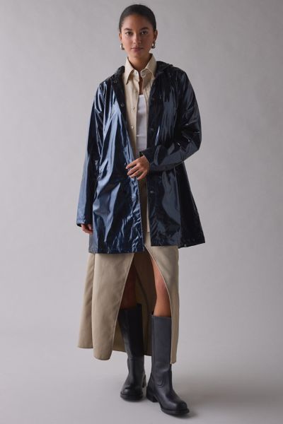 Rains A-line Jacket In Navy, Women's At Urban Outfitters In Blue