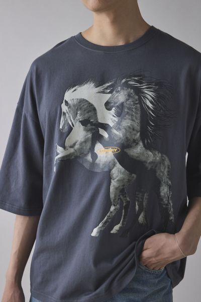 TEE LIBRARY LA LIBERTA GRAPHIC OVERSIZED FIT TEE IN DARK GREY, MEN'S AT URBAN OUTFITTERS 