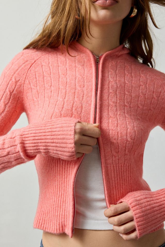 BDG Monet Cable Knit Zip-Up Hoodie Sweatshirt #1
