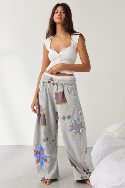 Out From Under Essential Patchwork Graphic Barrel Leg Sweatpant In Grey, Women's At Urban Outfitters In Gray