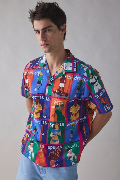 Market Studios Sports Pattern Short Sleeve Button-Down Shirt Product Page