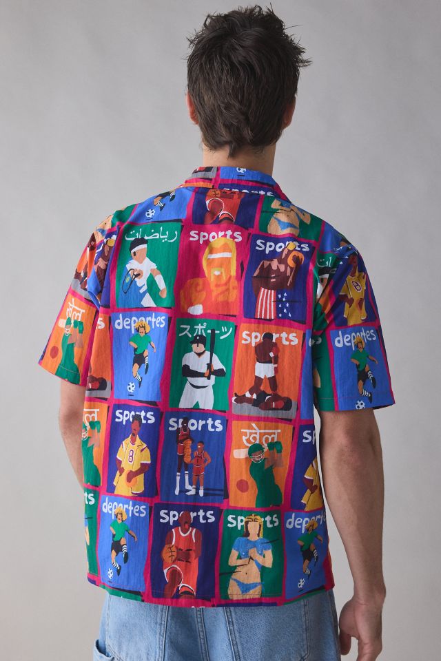 Market Sports Pattern Short Sleeve Button-Down Shirt #1