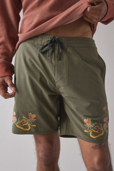Roark Chiller Scallop Swim Short In Olive, Men's At Urban Outfitters In Green