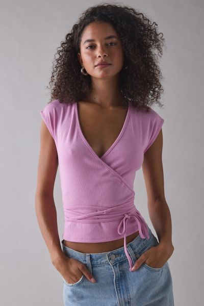 ReMADE By UO Remnant Wrap Short Sleeve Knit Top Product Page