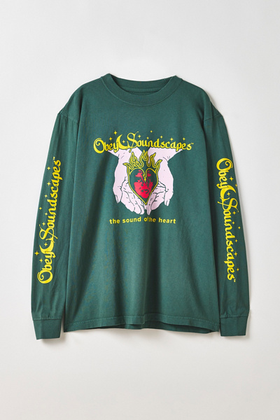 Obey Soundscapes Graphic Long Sleeve Tee In Green, Men's At Urban Outfitters