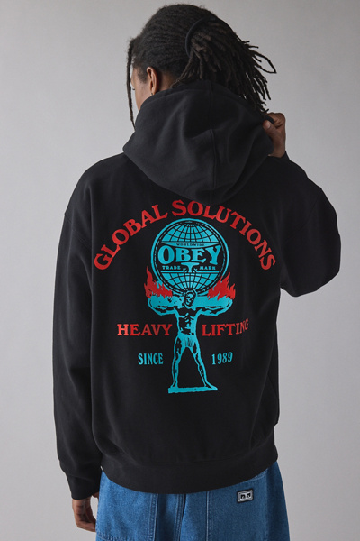 Obey Heavy Lifting Graphic Hoodie Sweatshirt In Black, Men's At Urban Outfitters In Black