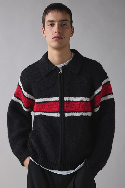 Obey Bernard Zip Cardigan In Black