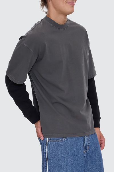 Thrills Arts & Industrial Oversized Double Layer Tee In Black, Men's At Urban Outfitters In Black