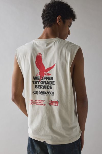 Thrills Service Graphic Muscle Tee In Cream, Men's At Urban Outfitters In White