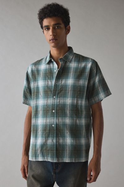 Thrills Check Pattern Short Sleeve Shirt Top In Green, Men's At Urban Outfitters In Green