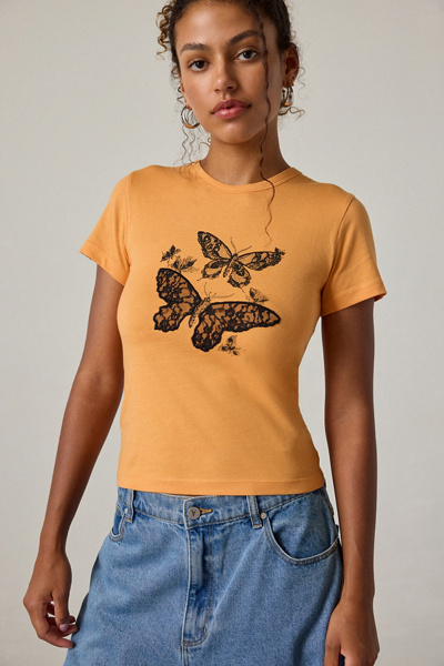 Butterfly Lace Embroidered Graphic Baby Tee | Urban Outfitters
