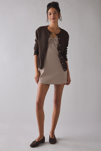 sanaly mini dress in mini gingham brown Kennedy Smock Mini Dress - Chocolate Gingham