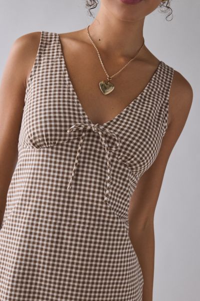 Motel Asatari Tie-Front Bow Detail Brown Gingham Mini Dress