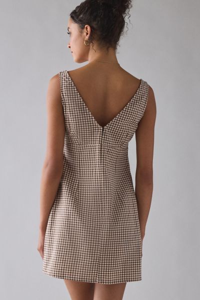 Motel Asatari Tie-Front Bow Detail Brown Gingham Mini Dress