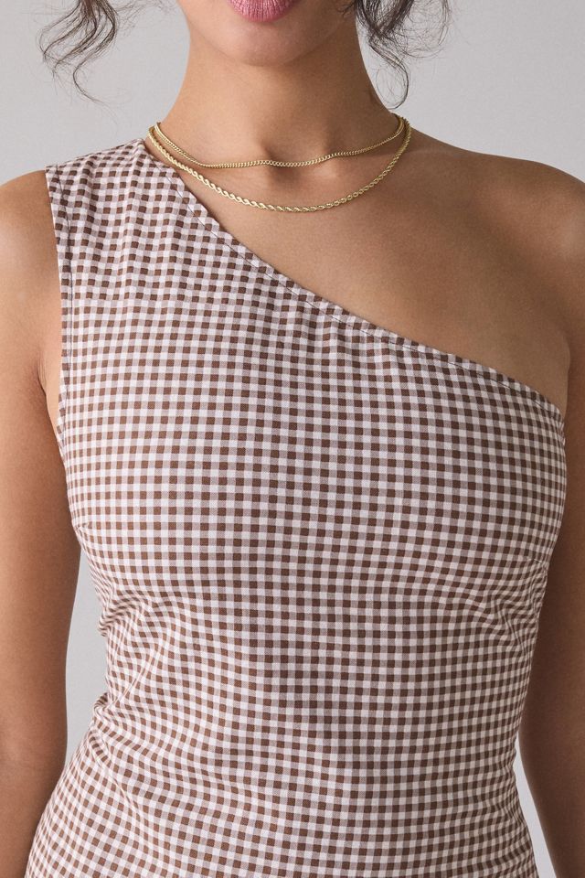 Motel Munasa One-Shoulder Drop Waist Gingham Mini Dress | Urban Outfitters