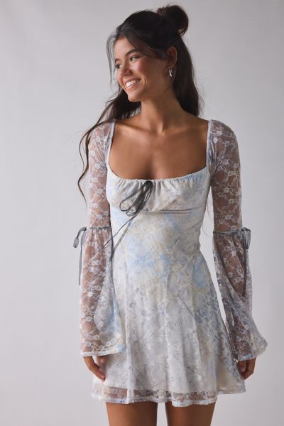 Kimchi Blue Alina Ribbon Trim Lace Bell Sleeve Mini Dress