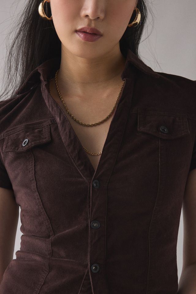 BDG Polly Corduroy Slim Short Sleeve Button-Up Shirt #3
