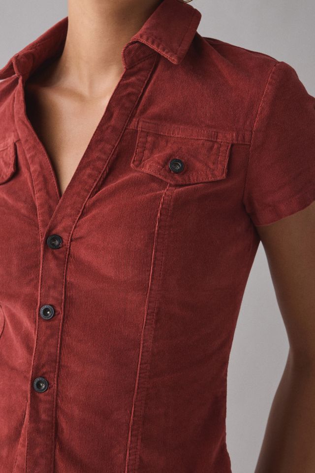 BDG Polly Corduroy Slim Short Sleeve Button-Up Shirt #1