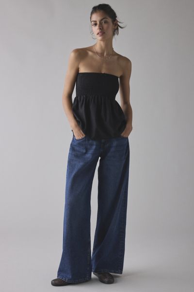 ReMADE By UO Made LA EcoVero™ Linen Smocked Babydoll Tube Top