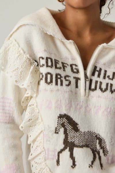 Kimchi Blue Paloma Lace Trim 1/4 Zip Pullover Sweater