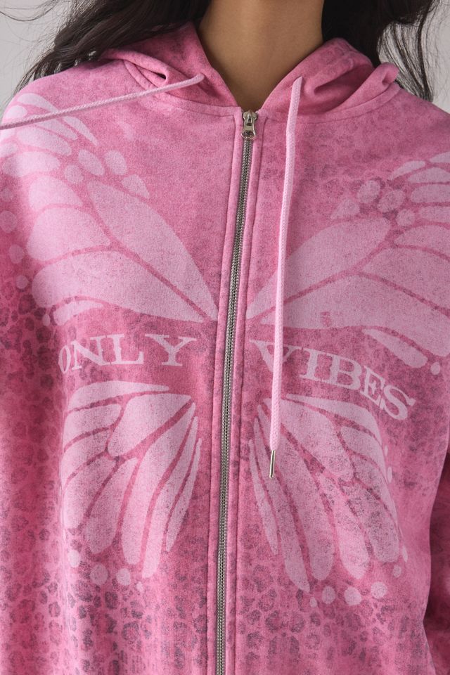 Leopard Print Butterfly Graphic Oversized Zip-Up Hoodie Sweatshirt #2